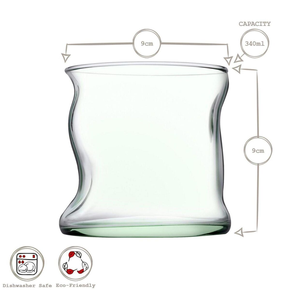 4x 340ml Aware Amorf Recycled Glass Tumblers Green Drinking Glasses Set - Image 3