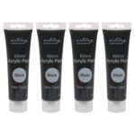 4x Acrylic Paints 100ml Black Premium Artists Canvas Wood Ceramic Tube Paints