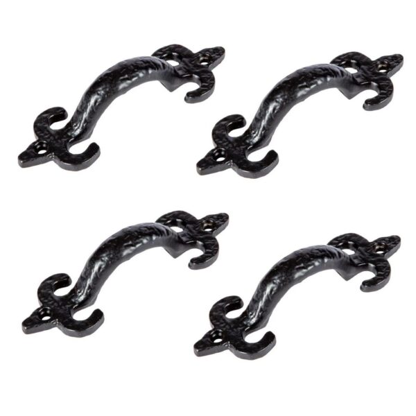 4x Antique Fleur De Lis Door Handle Cast Iron Antique Cupboard Pull H105mm