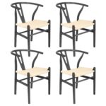4x Beech Wooden Wishbone Dining Chairs Black/Natural Mid-Century Modern Seat