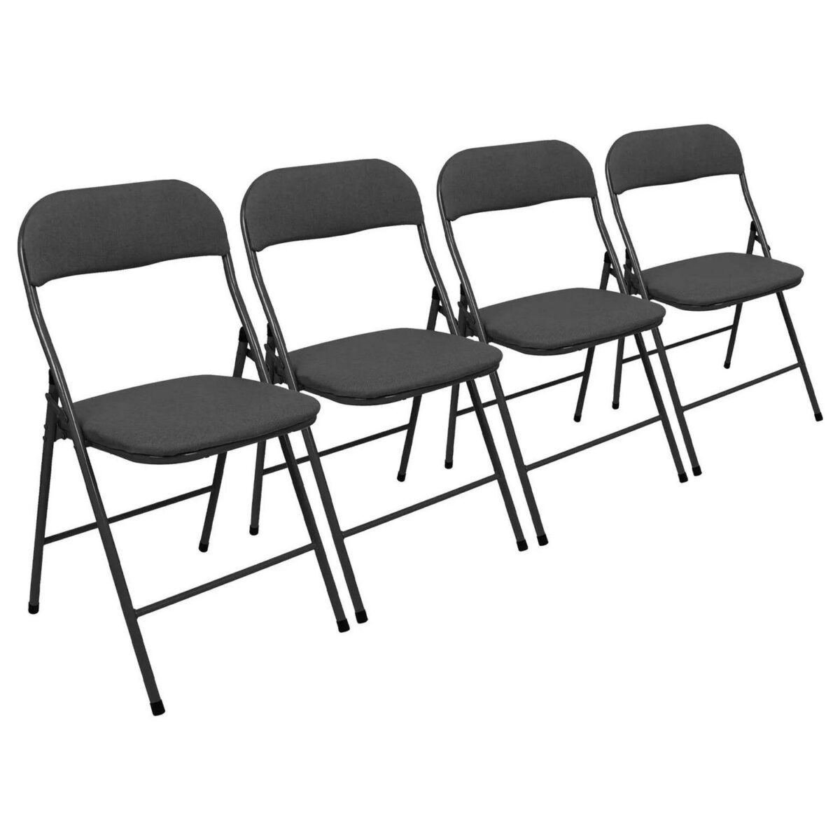 4x Black Fabric Padded Metal Folding Chairs Foldable Office Dining Chair - Image 1