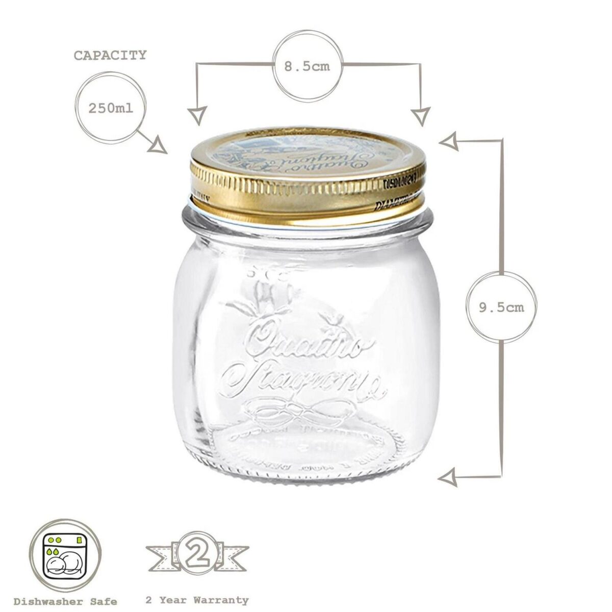 4x Bormioli Rocco Quattro Stagioni Glass Preserving Jars Kitchen Storage 250ml - Image 3