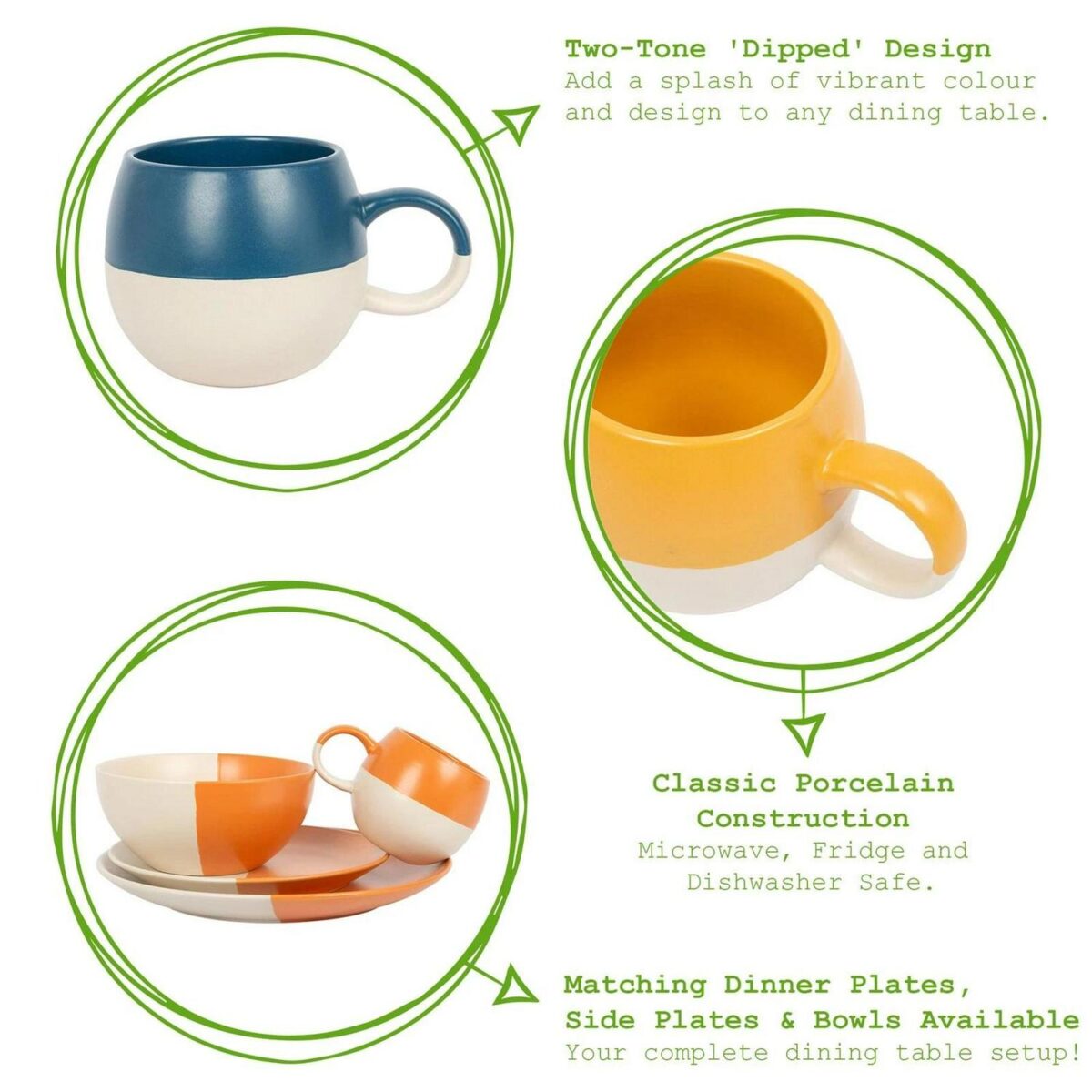 4x Burnt Orange 340ml Dipped Stoneware Sphere Mugs Ceramic Coffee Tea Cups Set - Image 2