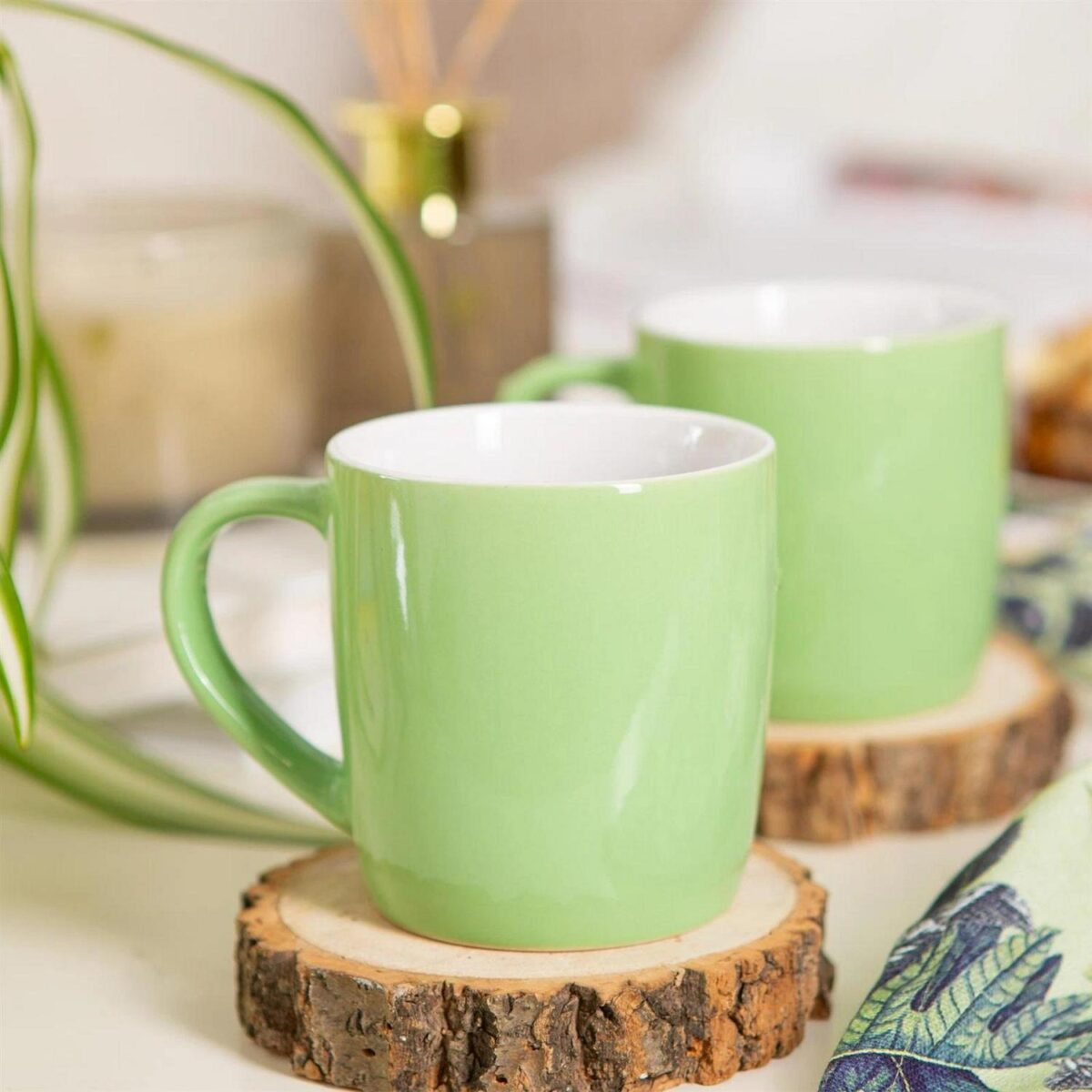 4x Coloured Coffee Mugs Ceramic Stoneware Tea Latte Cappuccino Cups 350ml Green - Image 7