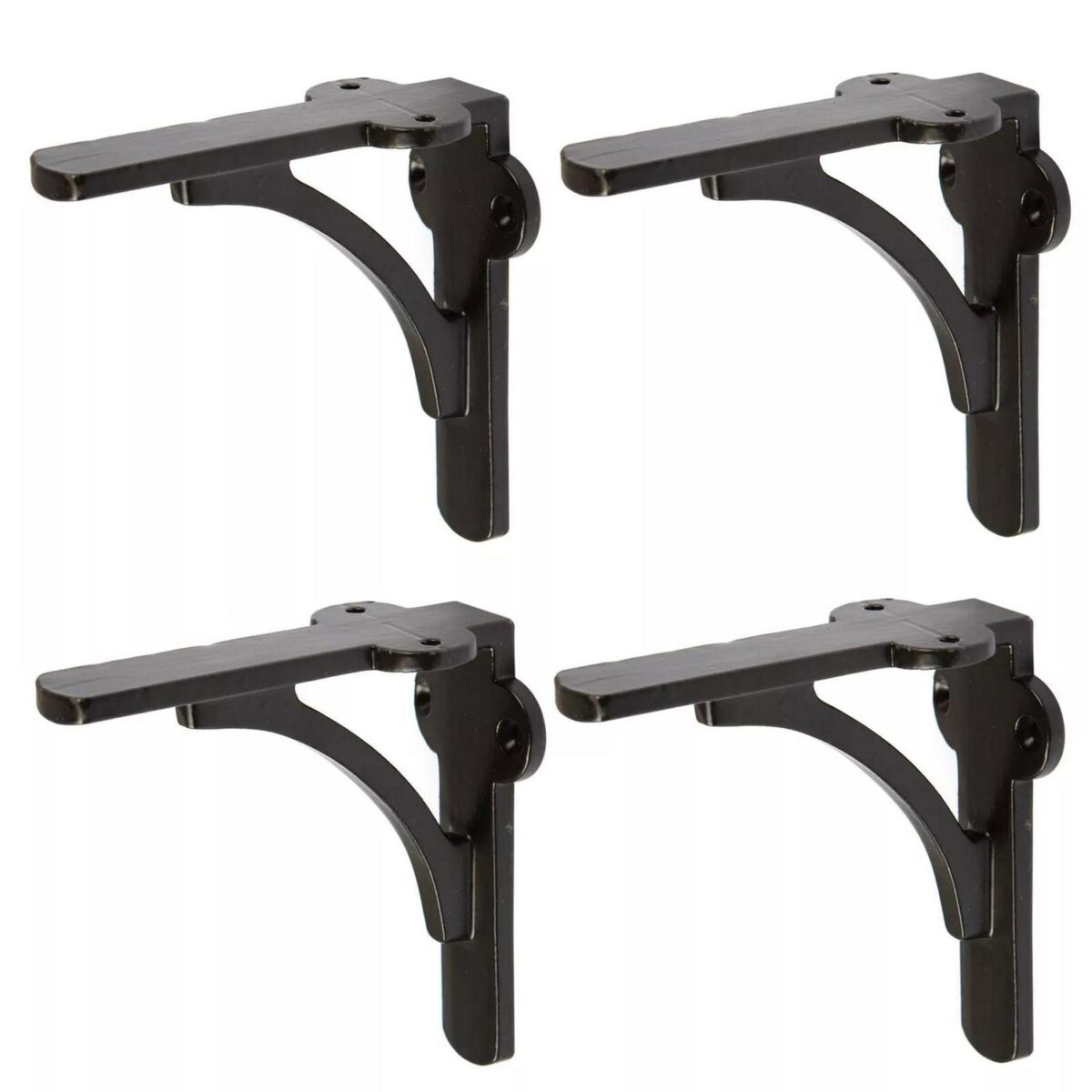 4x Curved Iron Shelf Bracket Cast Antique Vintage Wall Brackets D100mm Black - Image 1
