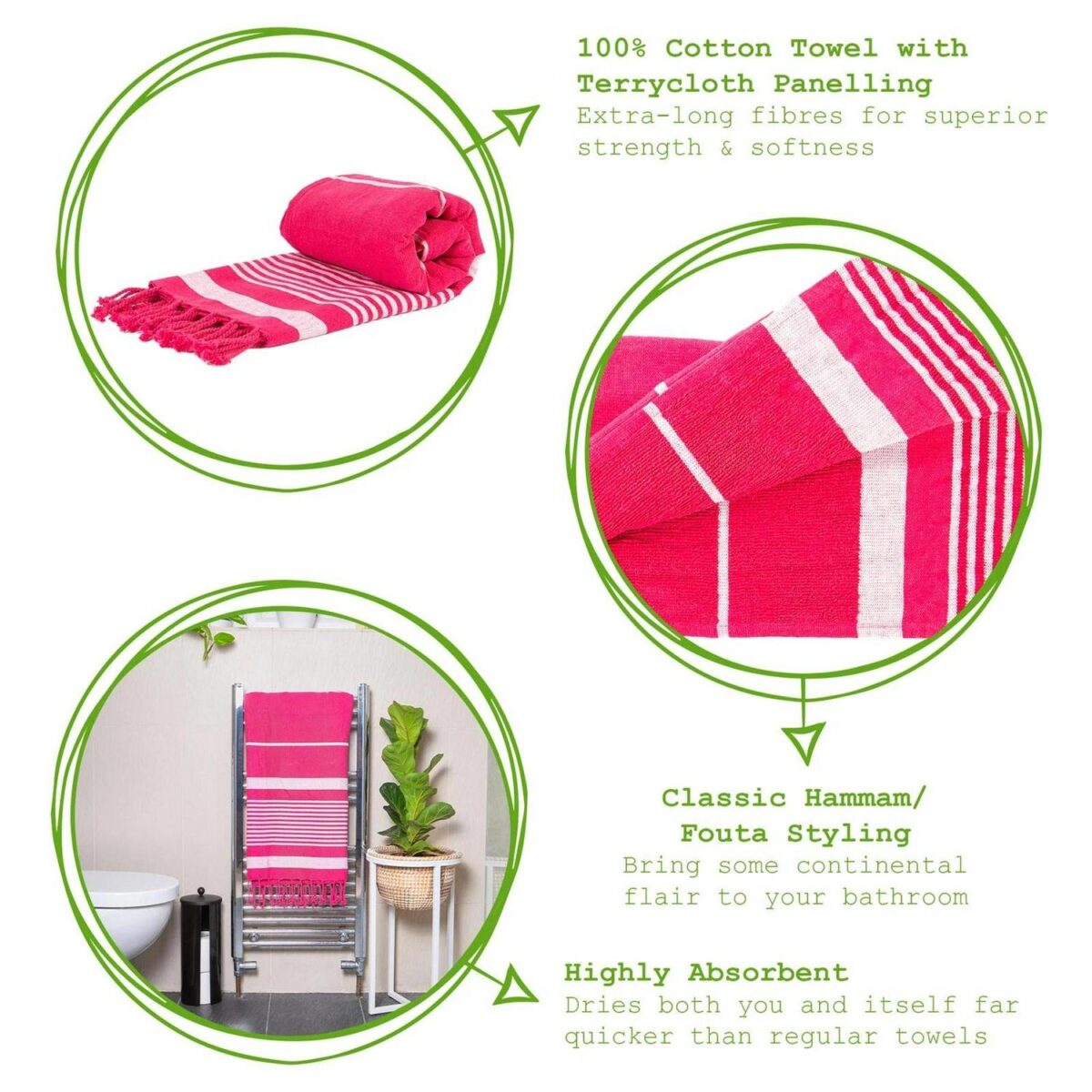 4x Deluxe Cotton Turkish Bath Towels Beach Sauna Hammam 157 x 87cm Hot Pink - Image 2