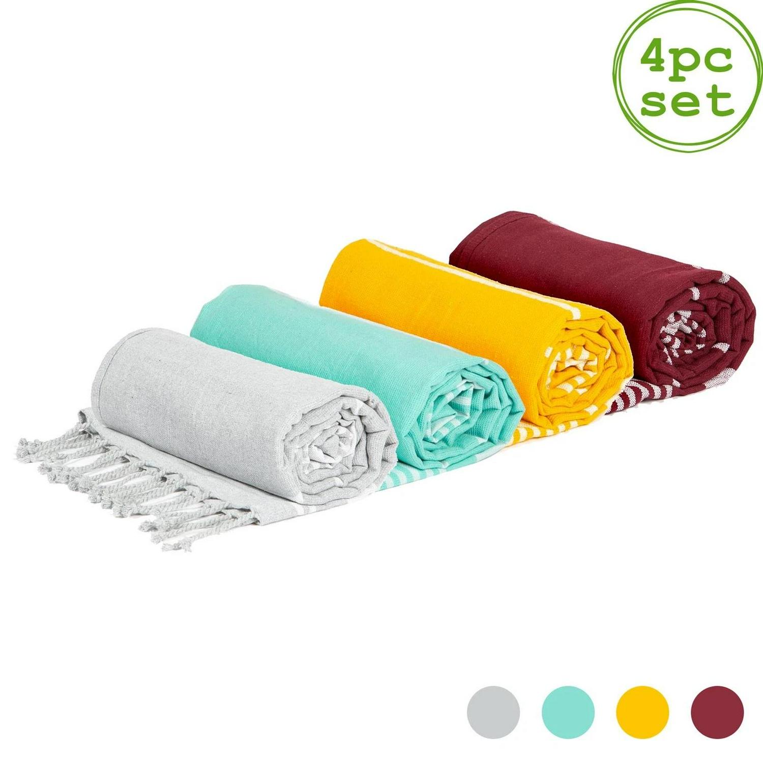 4x_Deluxe_Turkish_Co_cab75b0e6a4676094592261025035609.jpg 4x Deluxe Turkish Cotton Bath Towels Lightweight Peshtemal 162 x 90cm 4 Colours - Image 1