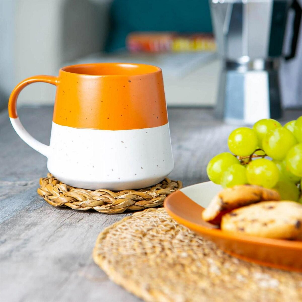 4x Dipped Flecked Stoneware Belly Mugs Rustic Tea Cups Set 370ml Burnt Orange - Image 5