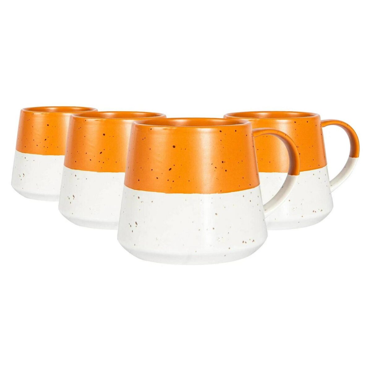 4x Dipped Flecked Stoneware Belly Mugs Rustic Tea Cups Set 370ml Burnt Orange - Image 1
