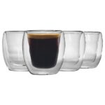 4x Double Walled Coffee Glasses Double Wall Insulated Latte Glasses 220ml Clear