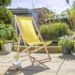4x Folding Wooden Deck Chairs Adjustable Reclining Canvas Beach Lounger Yellow - Image 5