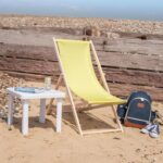4x Folding Wooden Deck Chairs Adjustable Reclining Canvas Beach Lounger Yellow - Image 6