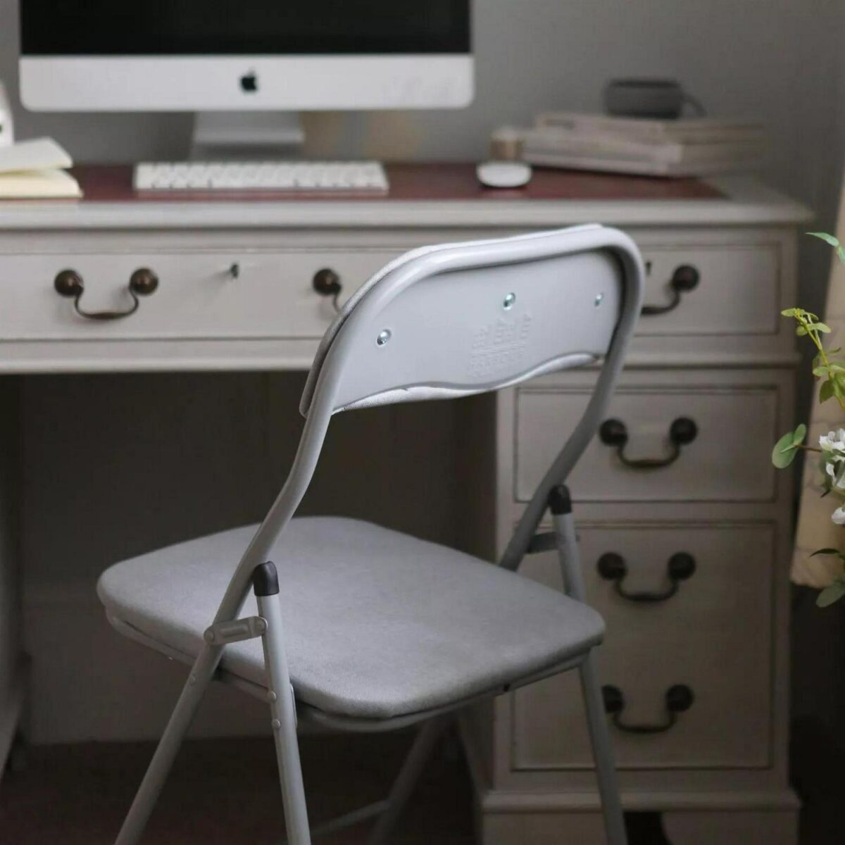 4x Grey Fabric Padded Metal Folding Chairs Foldable Office Dining Chair - Image 7
