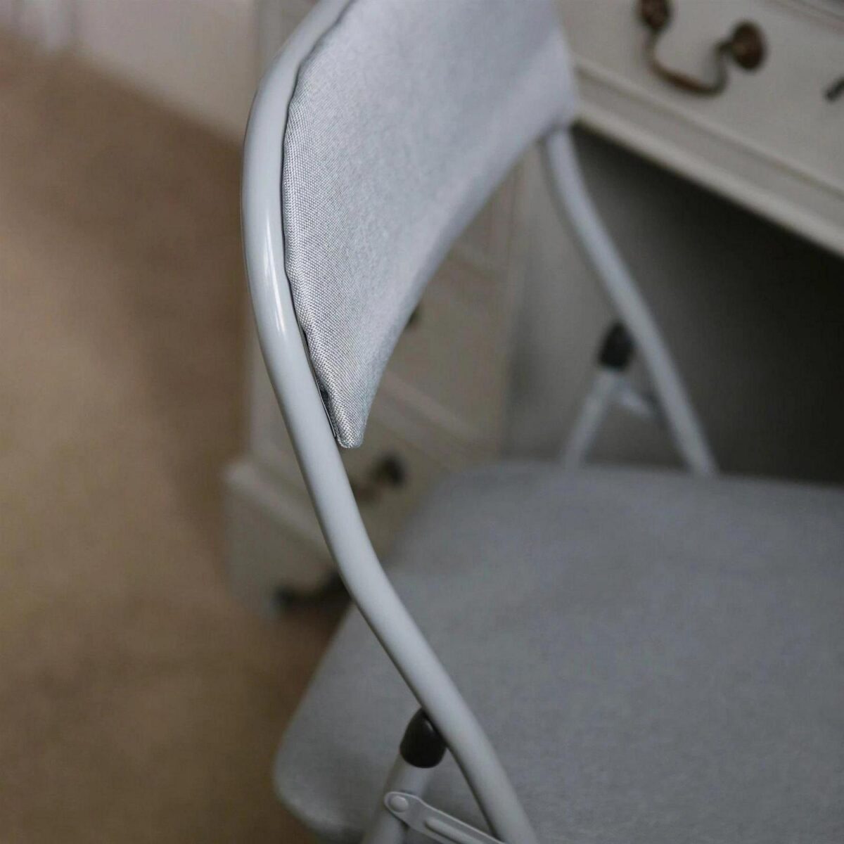 4x Grey Fabric Padded Metal Folding Chairs Foldable Office Dining Chair - Image 6
