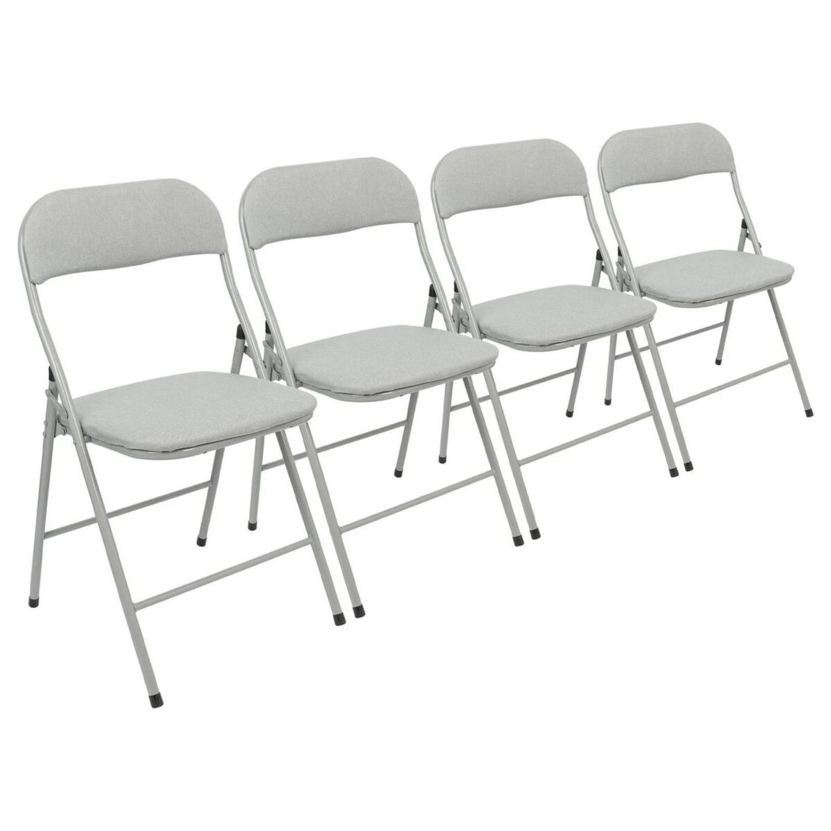 4x Grey Fabric Padded Metal Folding Chairs Foldable Office Dining Chair - Image 1