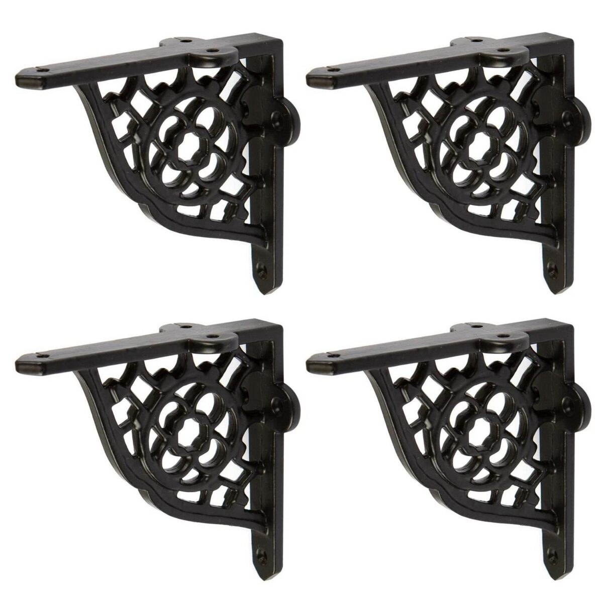 4x Honeycomb Iron Shelf Bracket Cast Antique Vintage Wall Brackets D100mm Black - Image 1