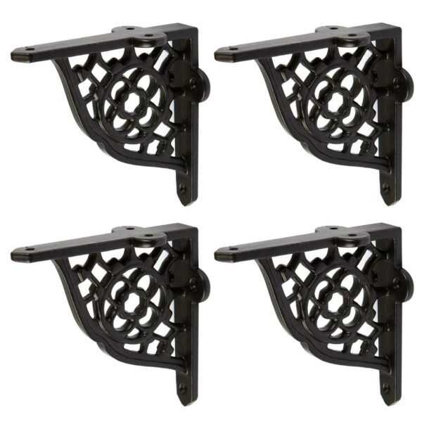 4x Honeycomb Iron Shelf Bracket Cast Antique Vintage Wall Brackets D100mm Black