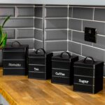 4x Kitchen Storage Canisters Set Tea Coffee Sugar Biscuit Vintage Metal Black - Image 6