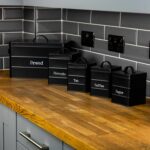 4x Kitchen Storage Canisters Set Tea Coffee Sugar Biscuit Vintage Metal Black - Image 7