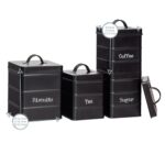4x Kitchen Storage Canisters Set Tea Coffee Sugar Biscuit Vintage Metal Black - Image 3