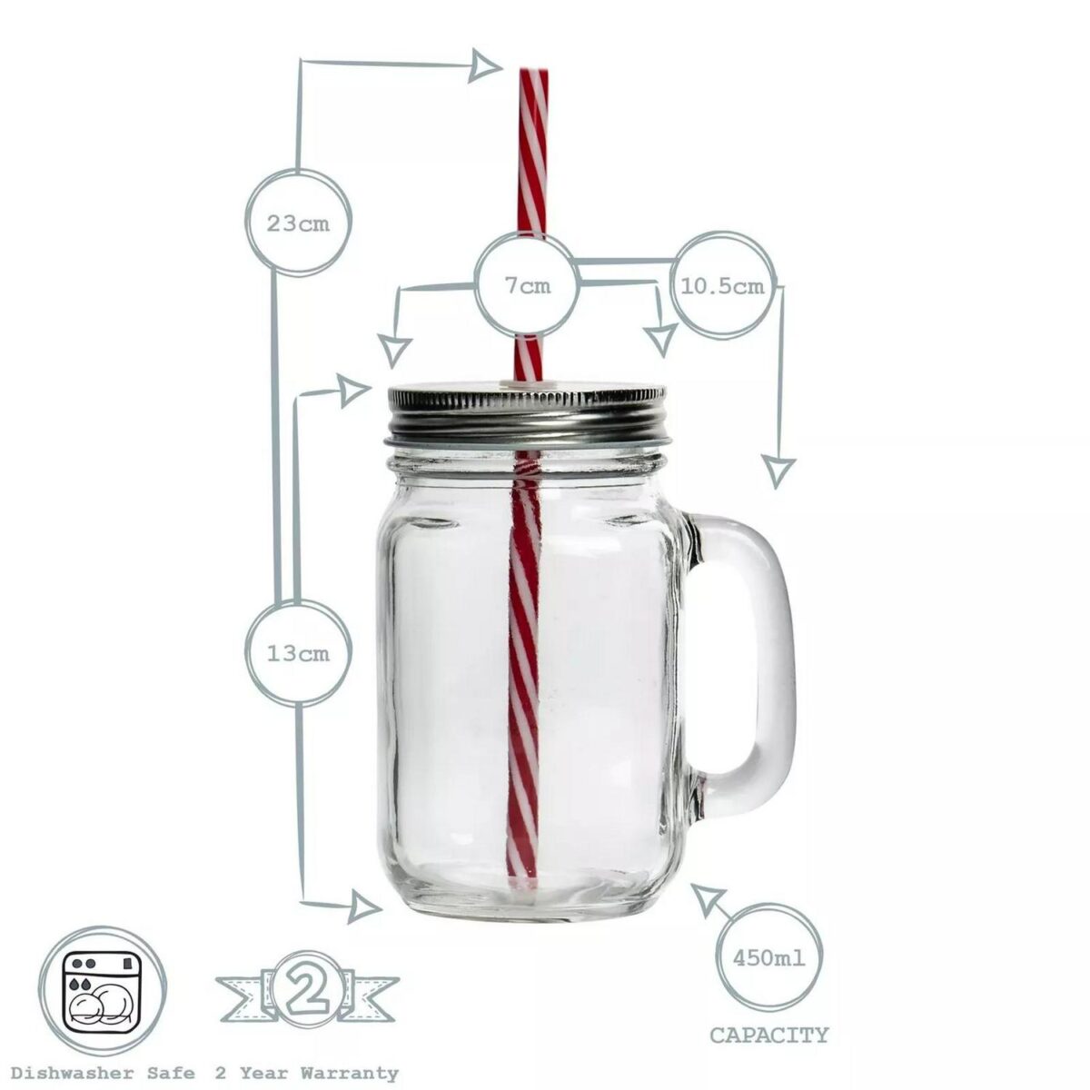 4x Mason Drinking Jar Glasses with Straws Retro Cocktail Serving Jug 450ml - Image 3