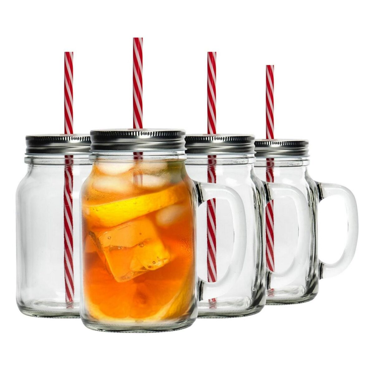4x Mason Drinking Jar Glasses with Straws Retro Cocktail Serving Jug 620ml - Image 1