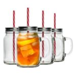 4x Mason Drinking Jar Glasses with Straws Retro Cocktail Serving Jug 620ml