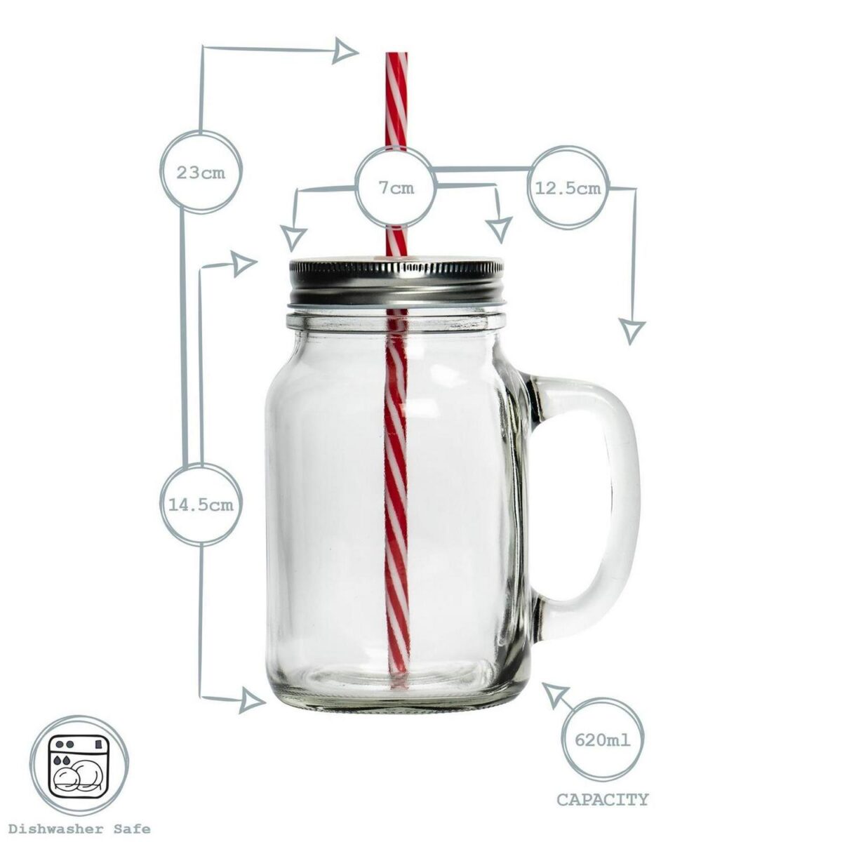 4x Mason Drinking Jar Glasses with Straws Retro Cocktail Serving Jug 620ml - Image 3