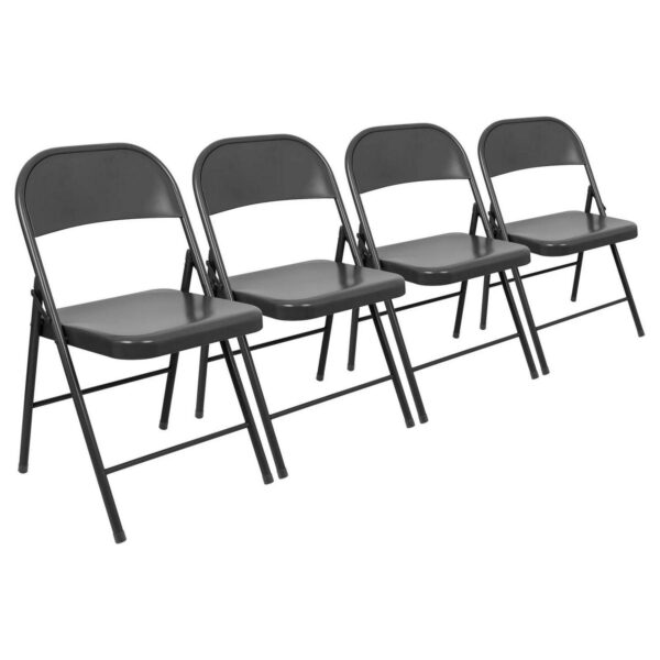 4x Matt Black Metal Folding Chairs Space-Saving Foldable Office Dining Chair