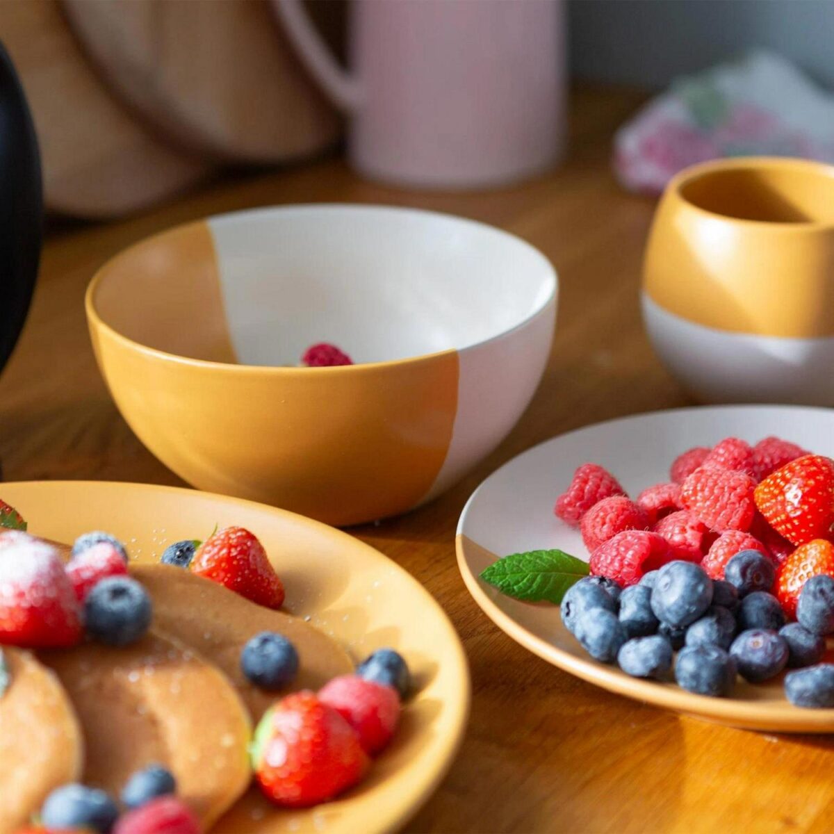 4x Mustard 16.5cm Dipped Stoneware Cereal Bowls Ceramic Dessert Dish Set - Image 5