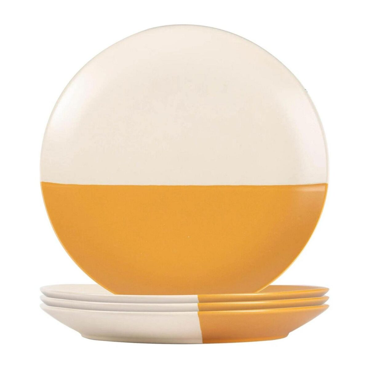 4x Mustard 20.5cm Stoneware Dipped Side Plates Ceramic Kitchen Serving Dish Set - Image 1