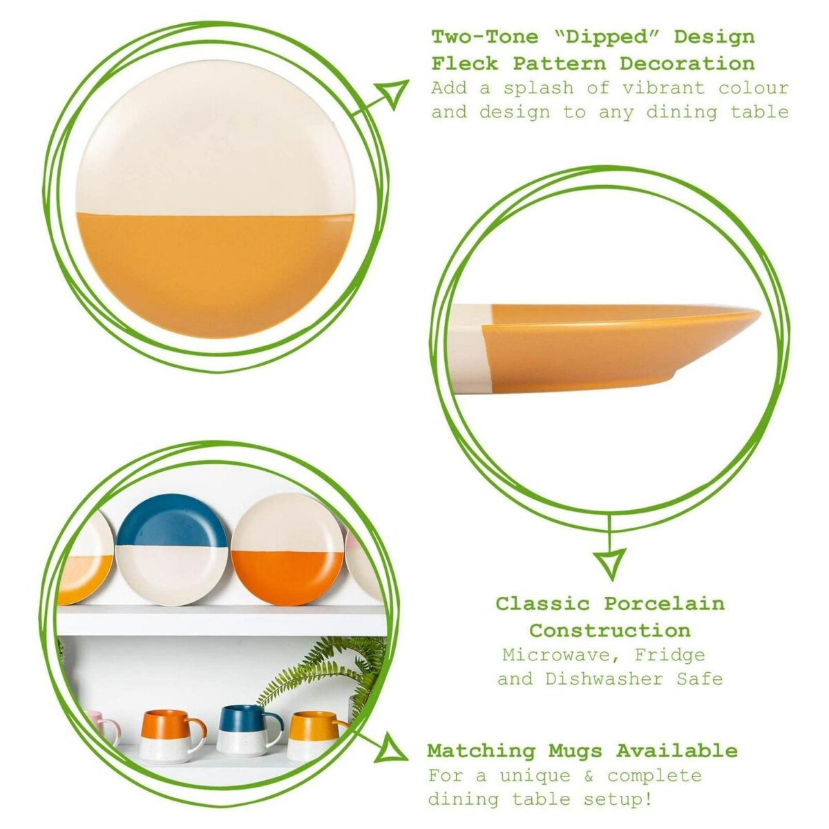 4x Mustard 20.5cm Stoneware Dipped Side Plates Ceramic Kitchen Serving Dish Set - Image 2