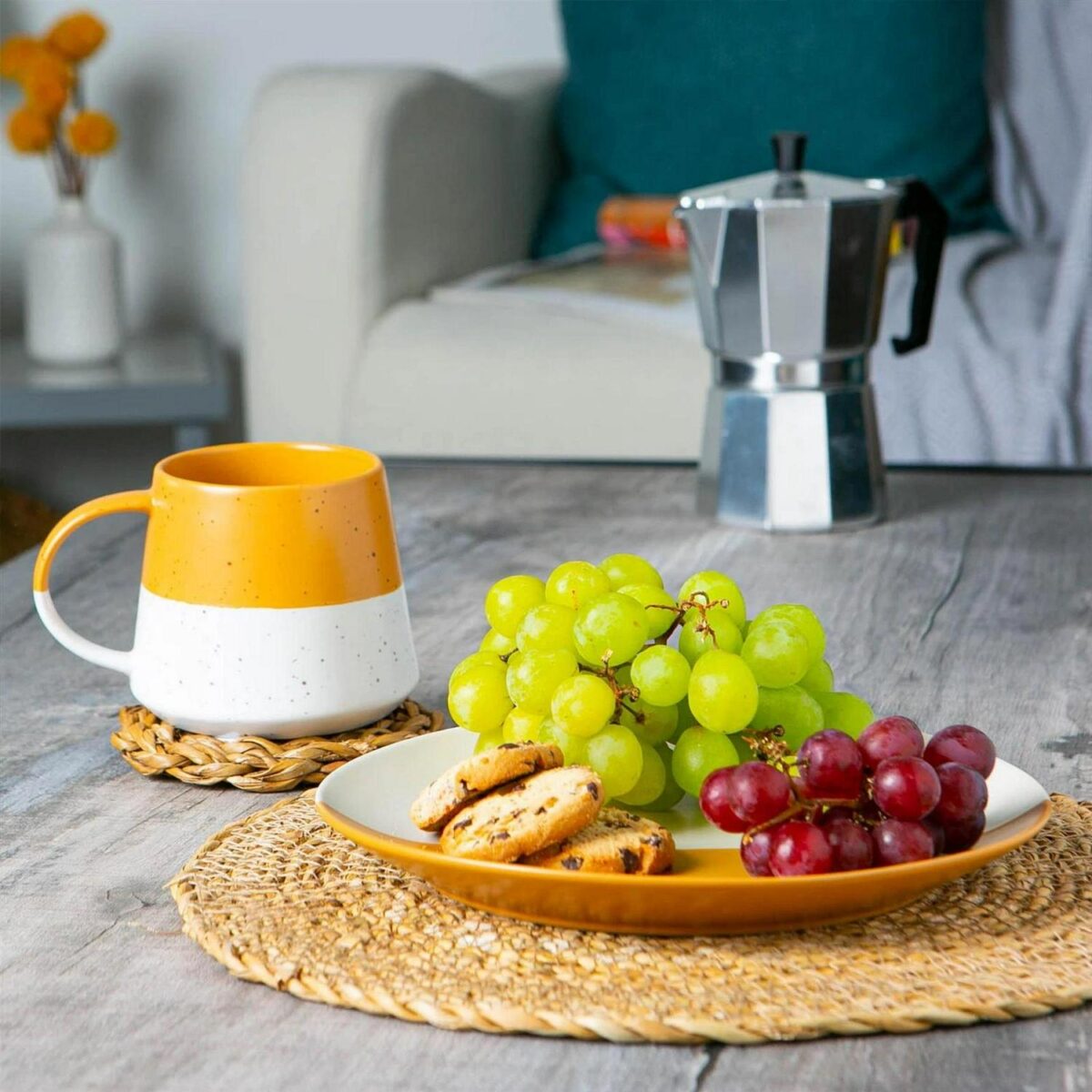 4x Mustard 20.5cm Stoneware Dipped Side Plates Ceramic Kitchen Serving Dish Set - Image 6