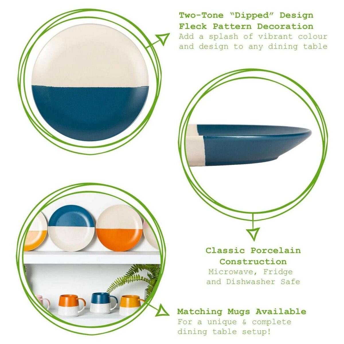 4x Navy 20.5cm Stoneware Dipped Side Plates Ceramic Kitchen Serving Dish Set - Image 2