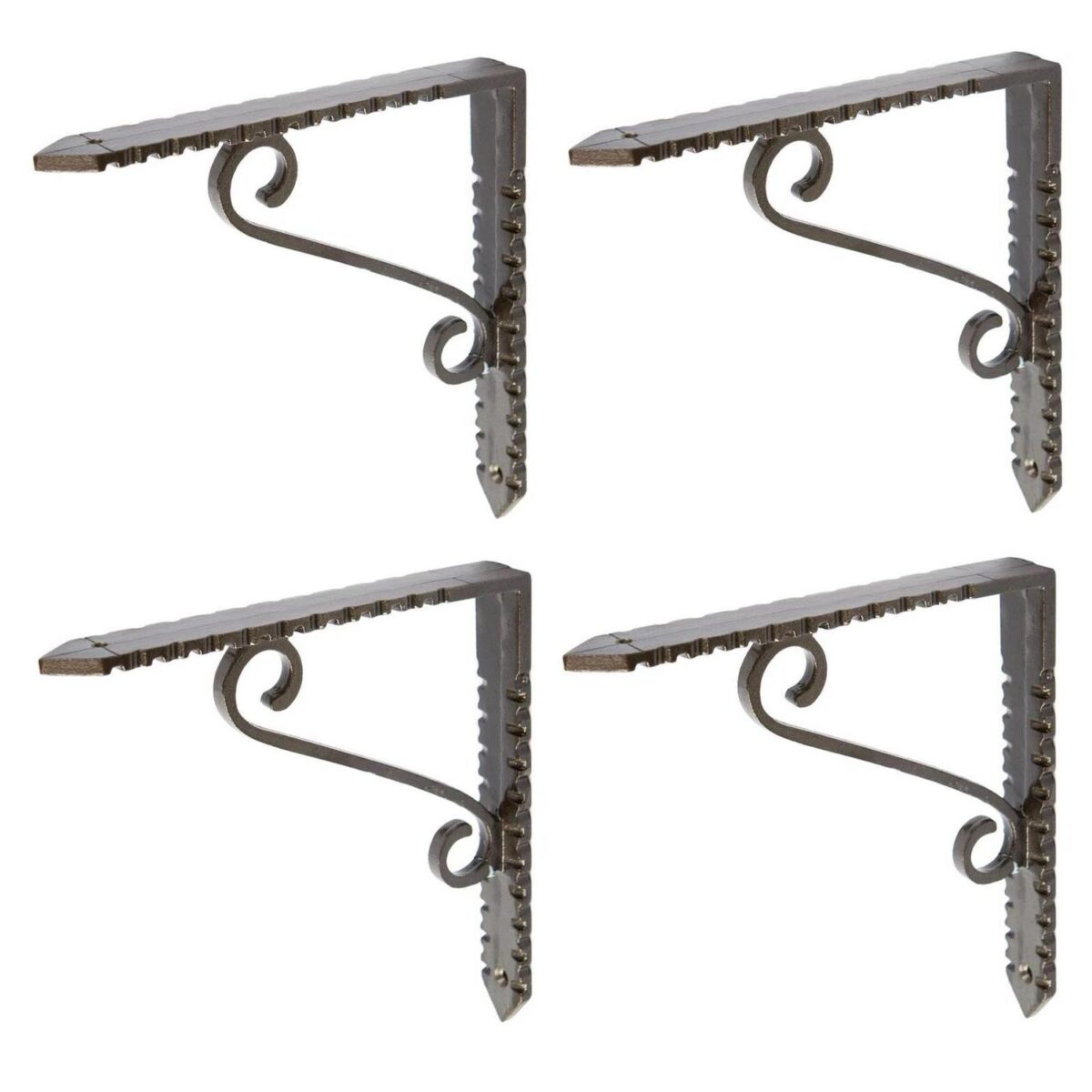 4x Notched Scroll Iron Shelf Bracket Antique Vintage Wall Brackets D150mm Raw - Image 1
