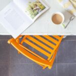 4x Orange Wooden Folding Chairs Foldable Space Saving Slatted Office Dining Seat - Image 5