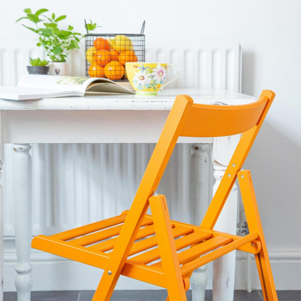 4x Orange Wooden Folding Chairs Foldable Space Saving Slatted Office Dining Seat - Image 7