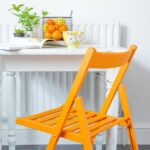 4x Orange Wooden Folding Chairs Foldable Space Saving Slatted Office Dining Seat - Image 7