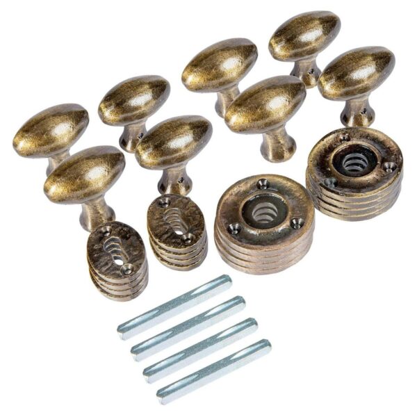 4x Oval Rim and Mortice Door Knob Cast Iron Antique Vintage Handle W60mm Brass