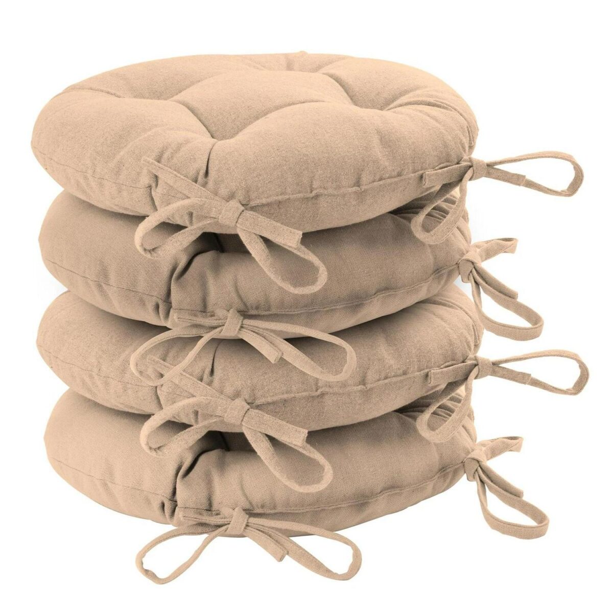 4x Round Garden Chair Seat Cushions Cotton Polyester Outdoor Dining Natural - Image 1