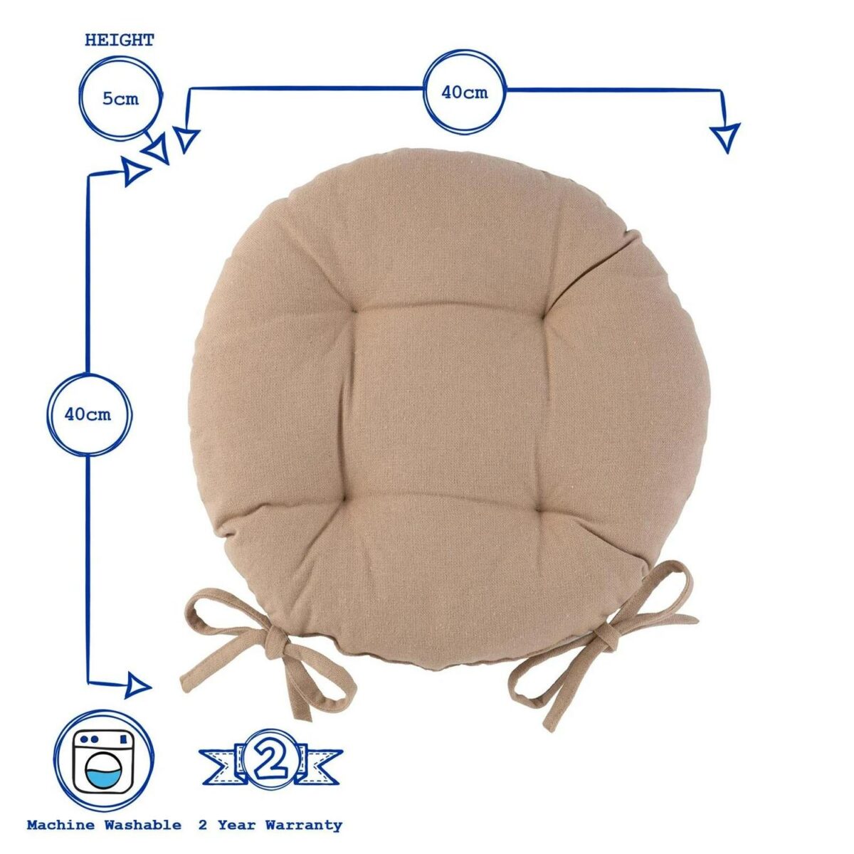 4x Round Garden Chair Seat Cushions Cotton Polyester Outdoor Dining Natural - Image 3