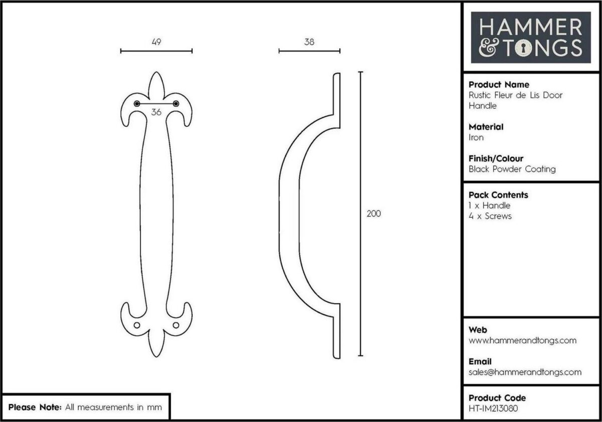 4x Rustic Fleur De Lis Door Handle Cast Iron Antique Cupboard Pull H200mm Black - Image 5