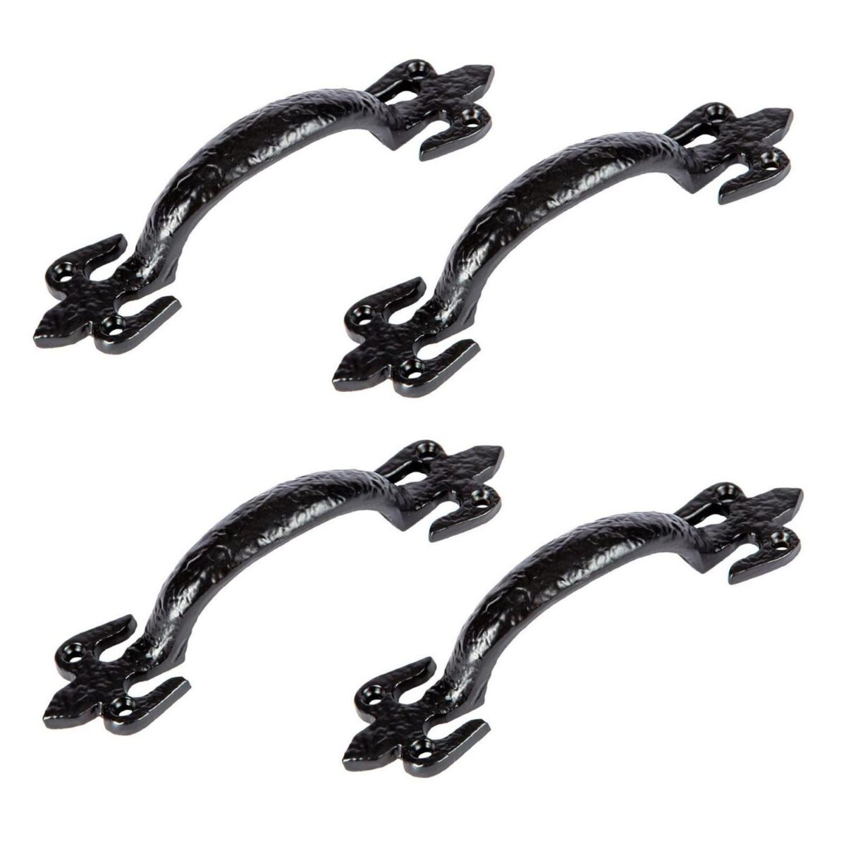 4x Rustic Fleur De Lis Door Handle Cast Iron Antique Cupboard Pull H150mm Black - Image 1