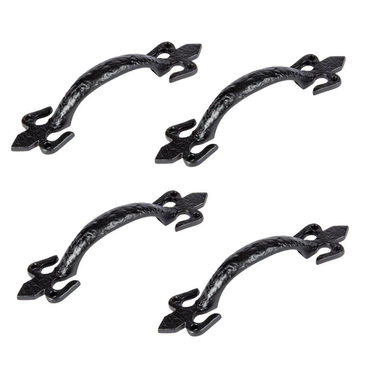 4x Rustic Fleur De Lis Door Handle Cast Iron Antique Cupboard Pull H200mm Black - Image 1