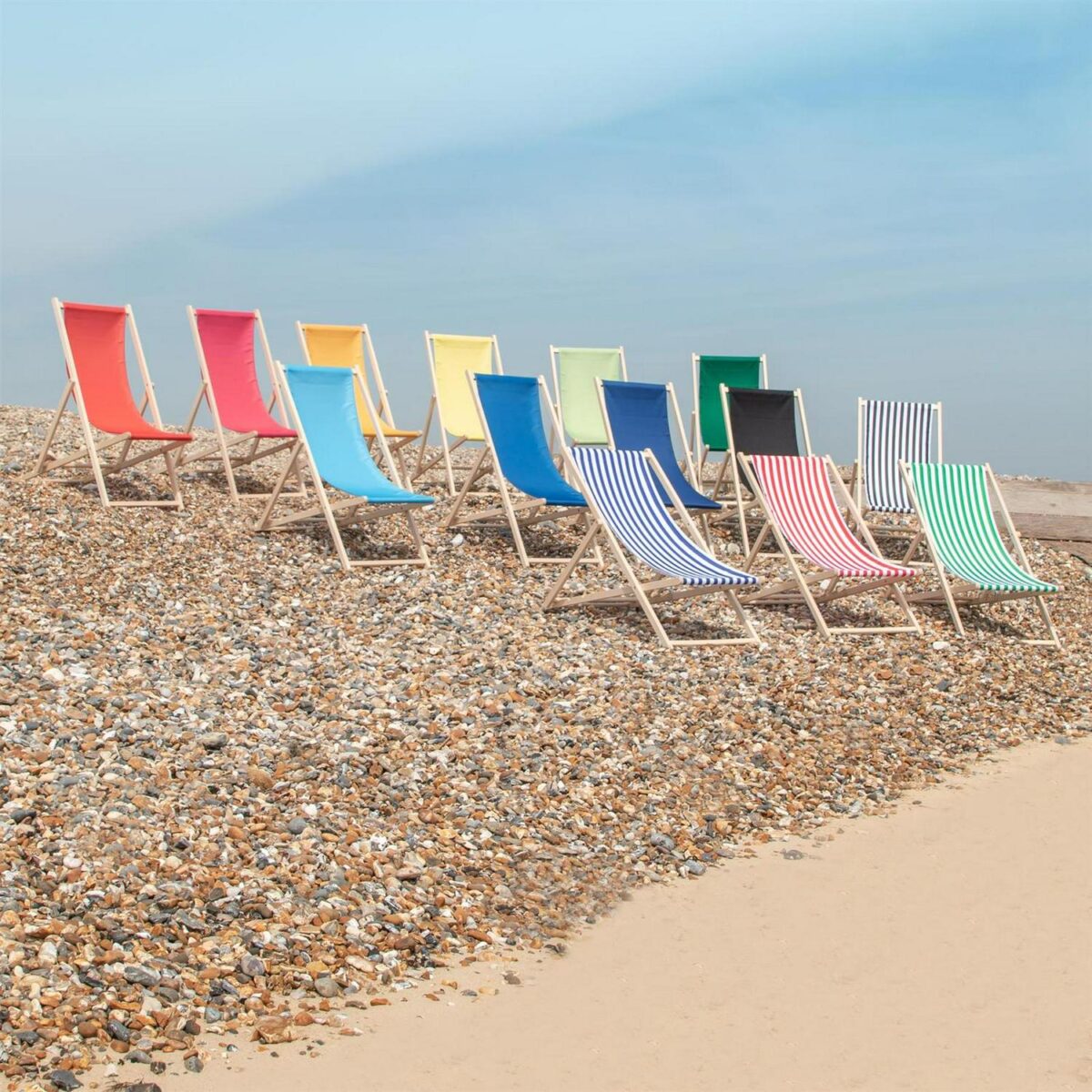 4x Sage Grey Stripe Folding Wooden Deck Chairs Outdoor Garden Beach Camping - Image 7