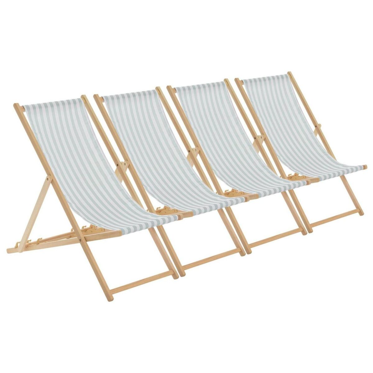 4x Sage Grey Stripe Folding Wooden Deck Chairs Outdoor Garden Beach Camping - Image 1