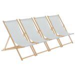 4x Sage Grey Stripe Folding Wooden Deck Chairs Outdoor Garden Beach Camping