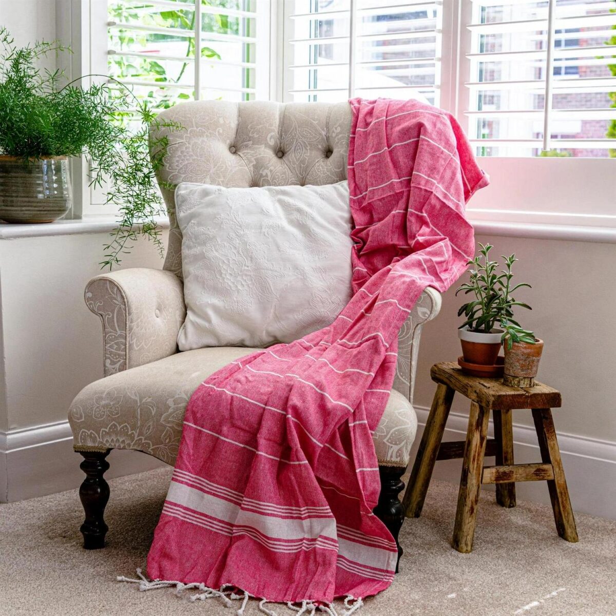 4x Turkish Cotton Bath Towels Lightweight Beach Peshtemal 170 x 90cm Pink - Image 7