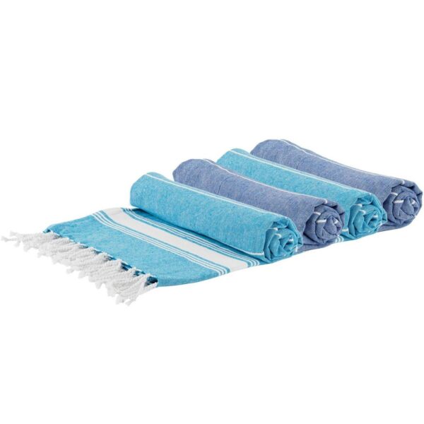 4x Turkish Cotton Bath Towels Lightweight Beach Peshtemal 170 x 90cm Blue/Navy