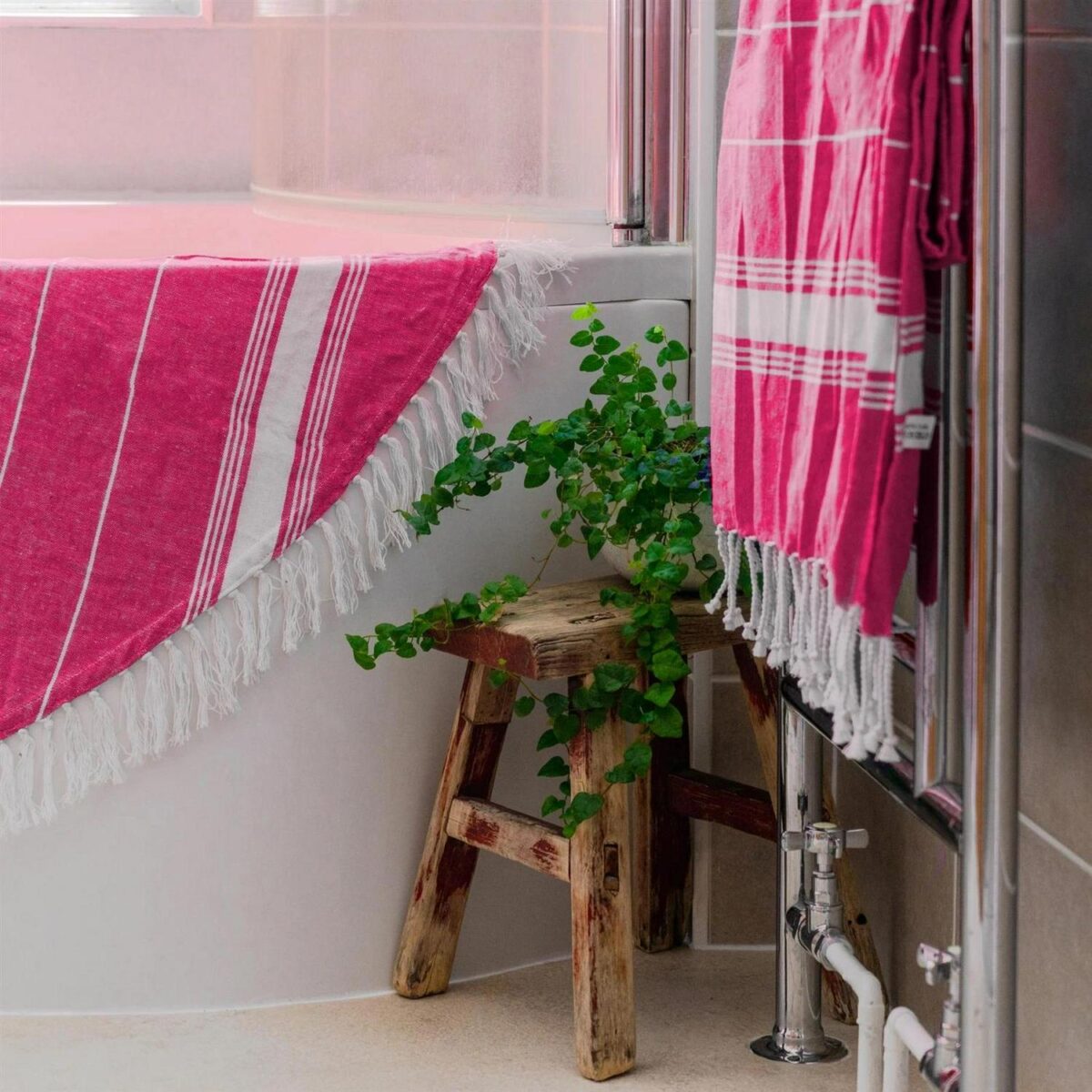 4x Turkish Cotton Bath Towels Lightweight Beach Peshtemal 170 x 90cm Pink - Image 4